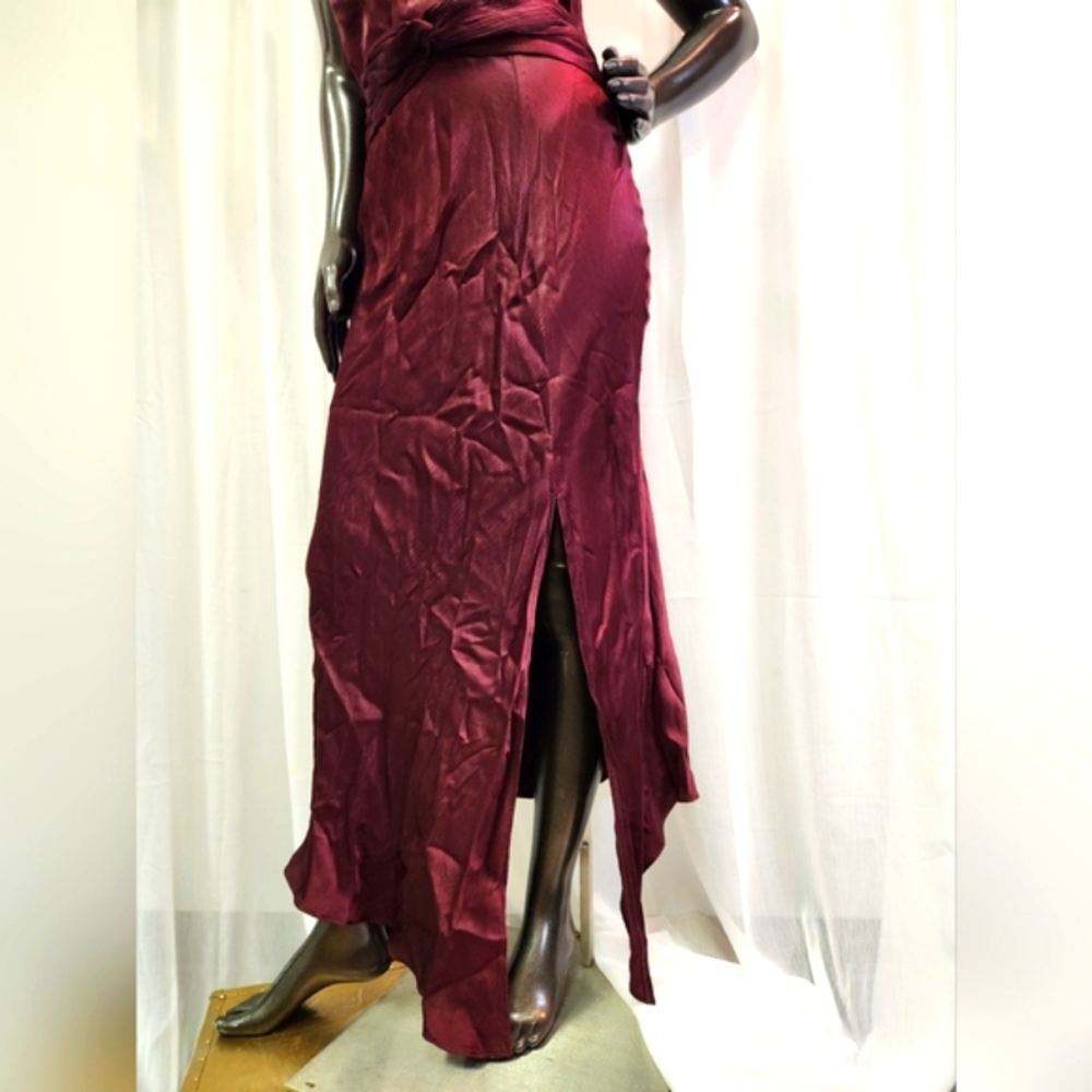 Halter Gown In Wine With Slit, Back Zipper & Closure - Picture 7 of 16